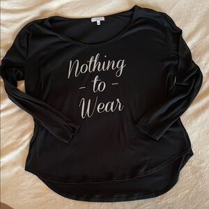 Black Relaxed Long Sleeve Tee with Slogan
